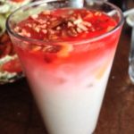 Horchata con Tuna,  Horchata topped with , the sweet fruit of the prickly-pear cactus and nuts.