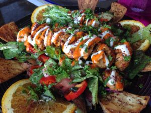 Chiken Kabob on a Faltoush Salad