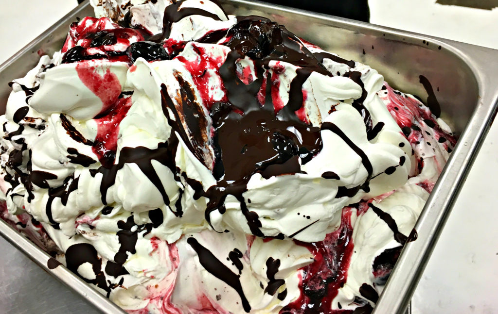 A close up of the Cherry Chip ice cream.