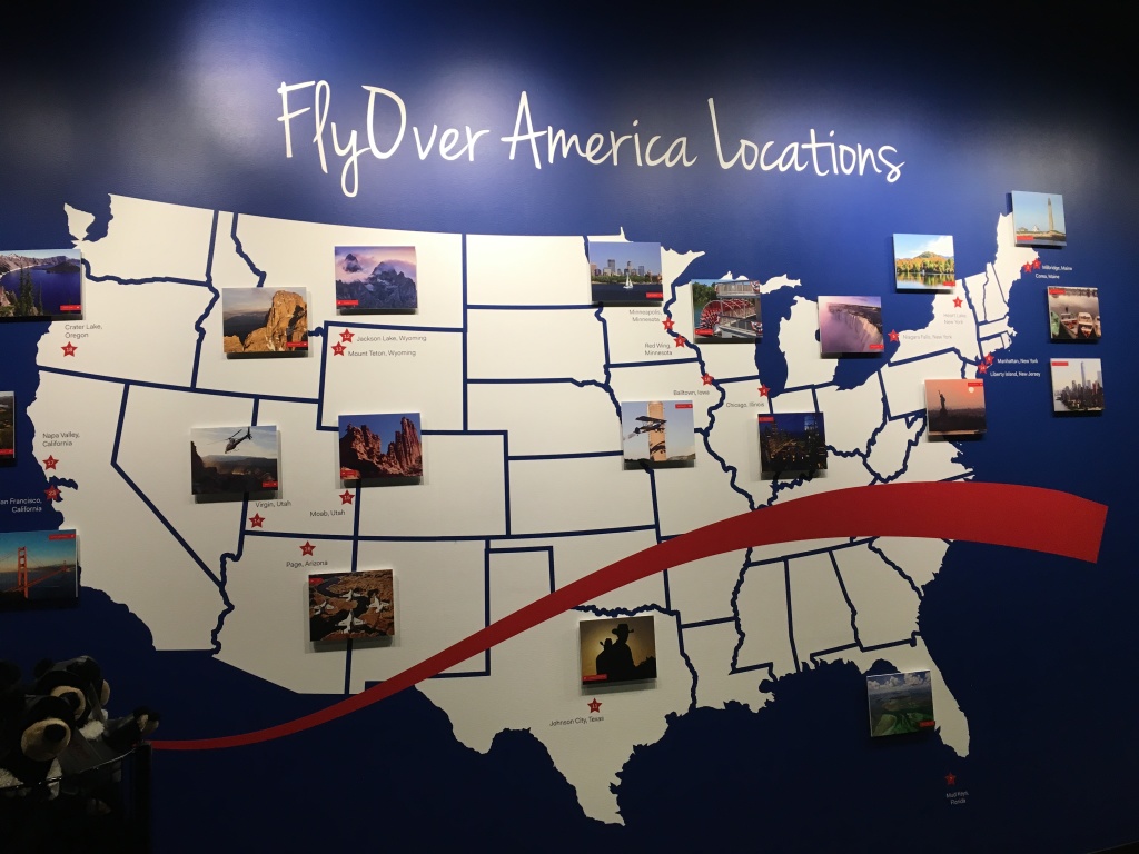 The destination map for FlyOver America ride
